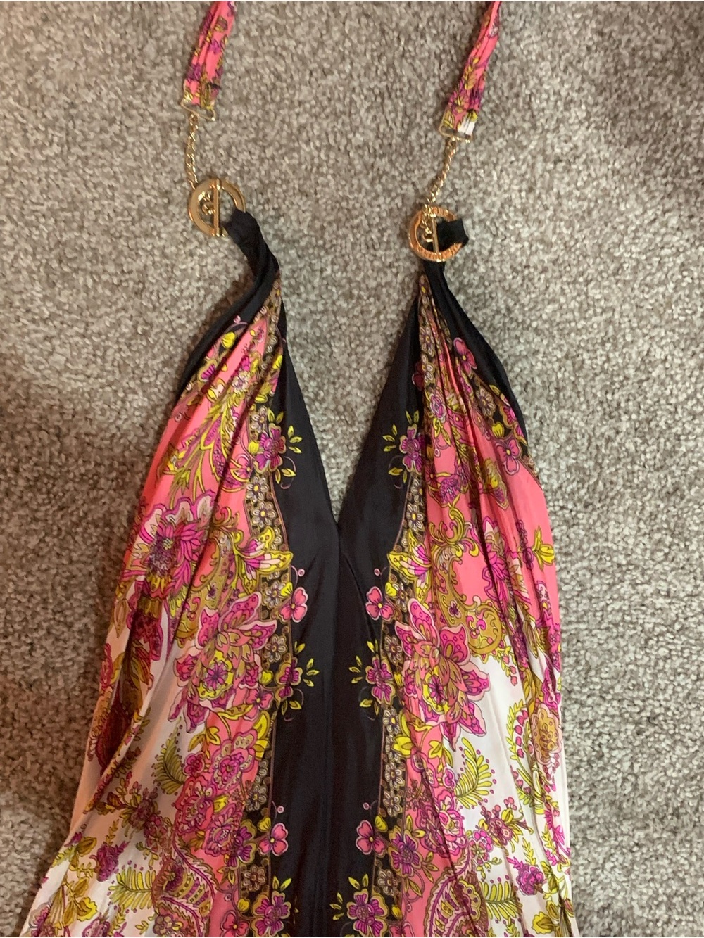 Victoria's Secret Pink, Black & Gold Floral Halter Chemise